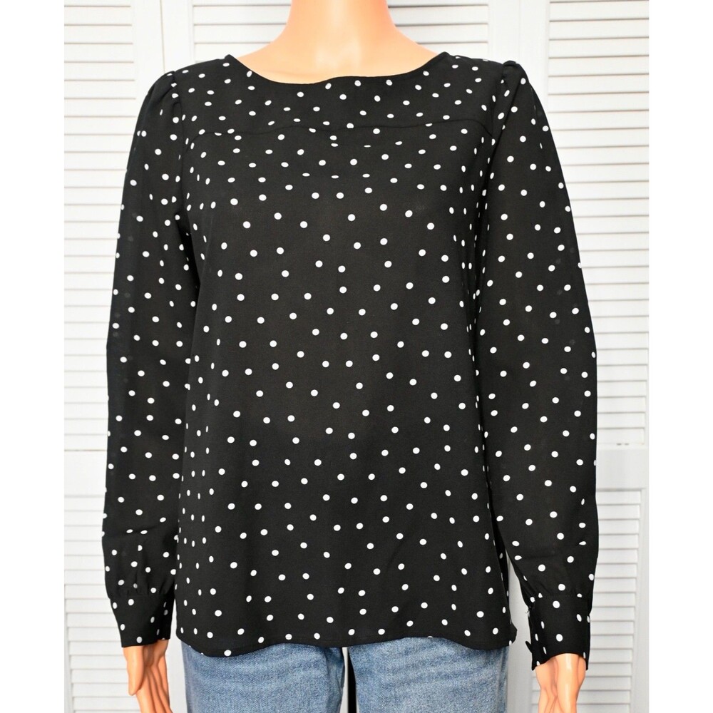 J.Crew Black White Polka Dot Blouse Women’s Small Long Sleeve Career Top S